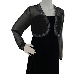 green emerald velvet dress Glitter Jacquard Knit & Matte Jersey Gown with Bolero Jacket